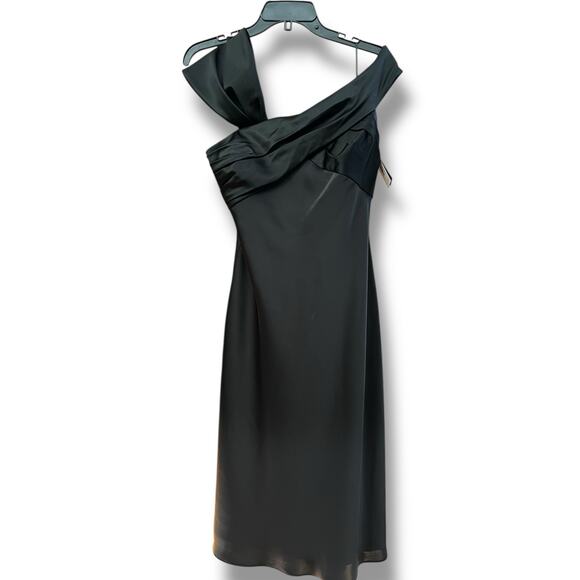 Lauren Ralph Lauren Satin Slip Cocktail Dress, Asymmetric Shoulder | 6 Black NWT - Picture 10 of 16